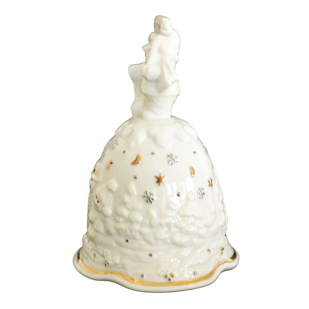 Ho Ho Ho Christmas Porcelain Bell with Bear, Snowmen, Gold Accents Holiday Decor - Picture 4 of 6